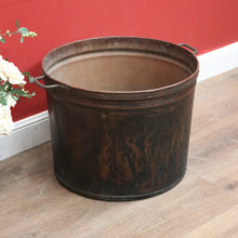 Load image into Gallery viewer, x SOLD Antique French Copper and Forged Iron Drum, Firewood Bucket, Fire Log Bin Handle B11353