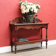 Load image into Gallery viewer, x SOLD Colonial Australian Cedar Console Table, Tier to the base, with a Thomas Hope scroll backboard. B11977