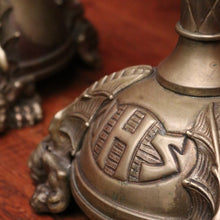 Load image into Gallery viewer, A pair of antique French candlestick holders, brass candle holders, and gargoyle feet. B11963