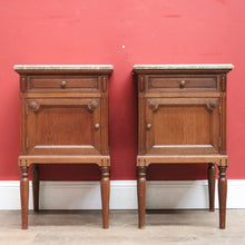 Load image into Gallery viewer, x SOLD Antique French Bedside Tables, Marble Top Lamp Tables or Side Tables or Cupboard. B11495