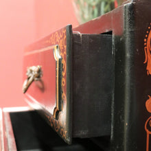 Load image into Gallery viewer, x SOLD Vintage French Black Lacquered Hand Painted Four Drawer Cabinet, Hall Table, Lamp Side Table. B11371