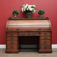Load image into Gallery viewer, x SOLD Antique English Roll Top Desk or Barrel Top Desk, Pedestal Office Desk, Leather. B11534