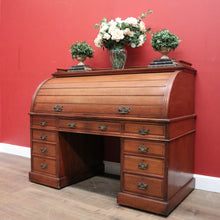 Load image into Gallery viewer, x SOLD Antique English Roll Top Desk or Barrel Top Desk, Pedestal Office Desk, Leather. B11534