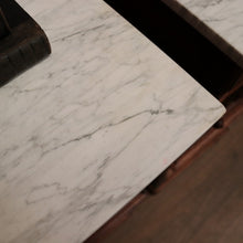 Load image into Gallery viewer, x SOLD Pair of Antique French Walnut and White Marble Bedside Cabinets or Lamp Tables. B 11526