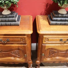 Load image into Gallery viewer, x Sold Pair of Vintage French Oak Bedside Cabinets, or Lamp Side Tables. B11512