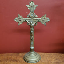Load image into Gallery viewer, x SOLD Antique Brass Crucifix, Cross, Jesus on the Cross, Home Worship or Devotion. B11600