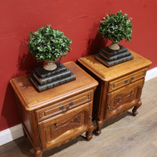 Load image into Gallery viewer, x Sold Pair of Vintage French Oak Bedside Cabinets, or Lamp Side Tables. B11512