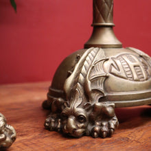 Load image into Gallery viewer, A pair of antique French candlestick holders, brass candle holders, and gargoyle feet. B11963