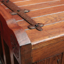 Load image into Gallery viewer, x SOLD Antique French Oak Trunk, Coffee Table, Toy Chest, Hand-forged banding, Lock and Key. B11430