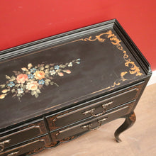 Load image into Gallery viewer, x SOLD Vintage French Black Lacquered Hand Painted Four Drawer Cabinet, Hall Table, Lamp Side Table. B11371