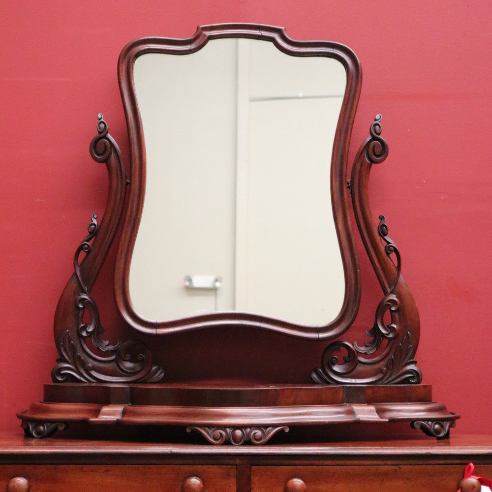 Antique Australian Cedar Toilet Mirror with scroll work to the support arms. Vanity or Make-up Mirror. B11755
