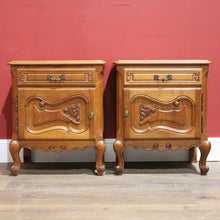 Load image into Gallery viewer, x Sold Pair of Vintage French Oak Bedside Cabinets, or Lamp Side Tables. B11512
