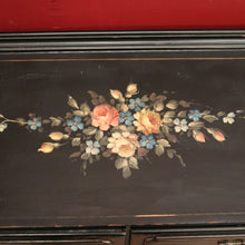 Load image into Gallery viewer, x SOLD Vintage French Black Lacquered Hand Painted Four Drawer Cabinet, Hall Table, Lamp Side Table. B11371