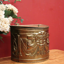 Load image into Gallery viewer, x SOLD Antique French Brass Coal Scuttle, with Acorn Handles, Now Shoe Storage Box. B11720