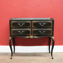 Load image into Gallery viewer, x SOLD Vintage French Black Lacquered Hand Painted Four Drawer Cabinet, Hall Table, Lamp Side Table. B11371
