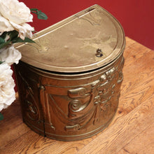 Load image into Gallery viewer, x SOLD Antique French Brass Coal Scuttle, with Acorn Handles, Now Shoe Storage Box. B11720