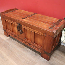 Load image into Gallery viewer, x SOLD Antique French Oak Trunk, Coffee Table, Toy Chest, Hand-forged banding, Lock and Key. B11430