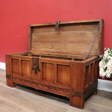 Load image into Gallery viewer, x SOLD Antique French Oak Trunk, Coffee Table, Toy Chest, Hand-forged banding, Lock and Key. B11430