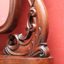 Load image into Gallery viewer, Antique Australian Cedar Toilet Mirror with scroll work to the support arms. Vanity or Make-up Mirror. B11755
