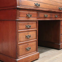 Load image into Gallery viewer, x SOLD Antique English Roll Top Desk or Barrel Top Desk, Pedestal Office Desk, Leather. B11534
