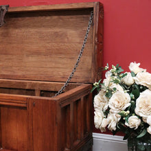 Load image into Gallery viewer, x SOLD Antique French Oak Trunk, Coffee Table, Toy Chest, Hand-forged banding, Lock and Key. B11430