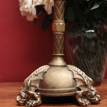 Load image into Gallery viewer, A pair of antique French candlestick holders, brass candle holders, and gargoyle feet. B11963