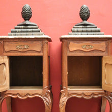 Load image into Gallery viewer, x SOLD Antique Bedside Cabinets or Lamp Tables, French Antique circa 1890, Marble Tops. B11676