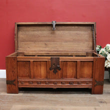Load image into Gallery viewer, x SOLD Antique French Oak Trunk, Coffee Table, Toy Chest, Hand-forged banding, Lock and Key. B11430