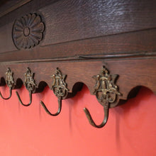 Load image into Gallery viewer, x SOLD Vintage French Oak Coat Rack With Seven Brass Hooks, Scarf, Hat Rack. B11883
