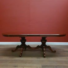 Load image into Gallery viewer, Australian Vintage Mahogany D-End Extension Dining Table – Oval Expandable with Two Turned Pedestal Bases. 12581
