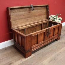 Load image into Gallery viewer, x SOLD Antique French Oak Trunk, Coffee Table, Toy Chest, Hand-forged banding, Lock and Key. B11430