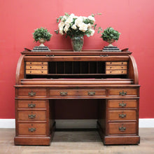 Load image into Gallery viewer, x SOLD Antique English Roll Top Desk or Barrel Top Desk, Pedestal Office Desk, Leather. B11534