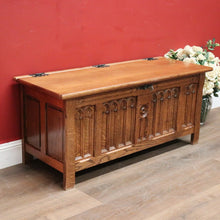 Load image into Gallery viewer, x SOLD French Church Inspired Carved Panel Blanket Box or Toy or Shoe Box with a Key. B11897