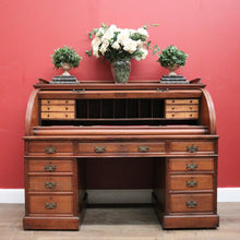 Load image into Gallery viewer, x SOLD Antique English Roll Top Desk or Barrel Top Desk, Pedestal Office Desk, Leather. B11534