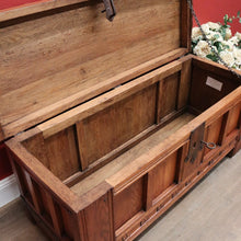 Load image into Gallery viewer, x SOLD Antique French Oak Trunk, Coffee Table, Toy Chest, Hand-forged banding, Lock and Key. B11430