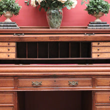 Load image into Gallery viewer, x SOLD Antique English Roll Top Desk or Barrel Top Desk, Pedestal Office Desk, Leather. B11534