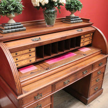 Load image into Gallery viewer, x SOLD Antique English Roll Top Desk or Barrel Top Desk, Pedestal Office Desk, Leather. B11534