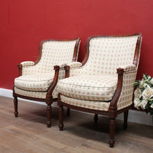 Load image into Gallery viewer, x SOLD A Pair of Antique French Armchairs, Walnut and Down-Filled Cushion Armchairs Wing Back Chairs. B11786