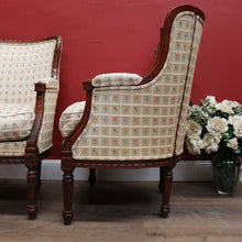 Load image into Gallery viewer, x SOLD A Pair of Antique French Armchairs, Walnut and Down-Filled Cushion Armchairs Wing Back Chairs. B11786