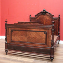 Load image into Gallery viewer, x SOLD Antique French Rosewood Bed, Double. includes slat base, Foot, Headboard, Side Rails. B12237