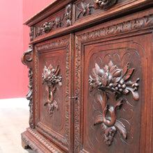 Load image into Gallery viewer, Antique French Oak Sideboard with Carved Drawers and Floral Cupboard Doors. B12655