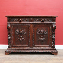 Load image into Gallery viewer, Antique French Oak Sideboard with Carved Drawers and Floral Cupboard Doors. B12655