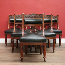 Load image into Gallery viewer, x SOLD A Set of Six and English Walnut and Black Leather Dining or Kitchen Chairs. B12344