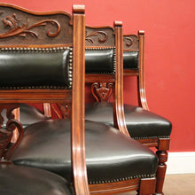 Load image into Gallery viewer, x SOLD A Set of Six and English Walnut and Black Leather Dining or Kitchen Chairs. B12344