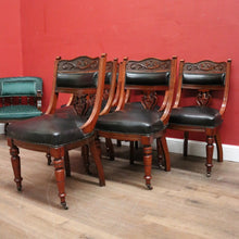 Load image into Gallery viewer, x SOLD A Set of Six and English Walnut and Black Leather Dining or Kitchen Chairs. B12344
