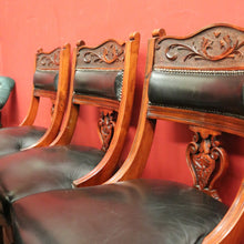 Load image into Gallery viewer, x SOLD A Set of Six and English Walnut and Black Leather Dining or Kitchen Chairs. B12344