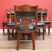 Load image into Gallery viewer, x SOLD A Set of Six and English Walnut and Black Leather Dining or Kitchen Chairs. B12344