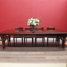 Load image into Gallery viewer, Antique English Mahogany Dining Table with Turned Legs, Brass Cups & Castors. B12646