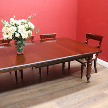 Load image into Gallery viewer, Antique English Mahogany Dining Table with Turned Legs, Brass Cups & Castors. B12646