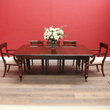 Load image into Gallery viewer, Antique English Mahogany Dining Table with Turned Legs, Brass Cups & Castors. B12646